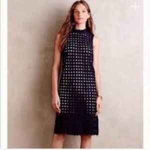 Anthropologie Maeve Navy Blue Circle Lace Midi Shift Dress